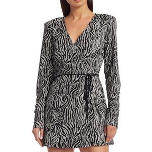 Andamane Colette Zebra Print Long Sleeve Sequin Mini Dress - Size S/2-4